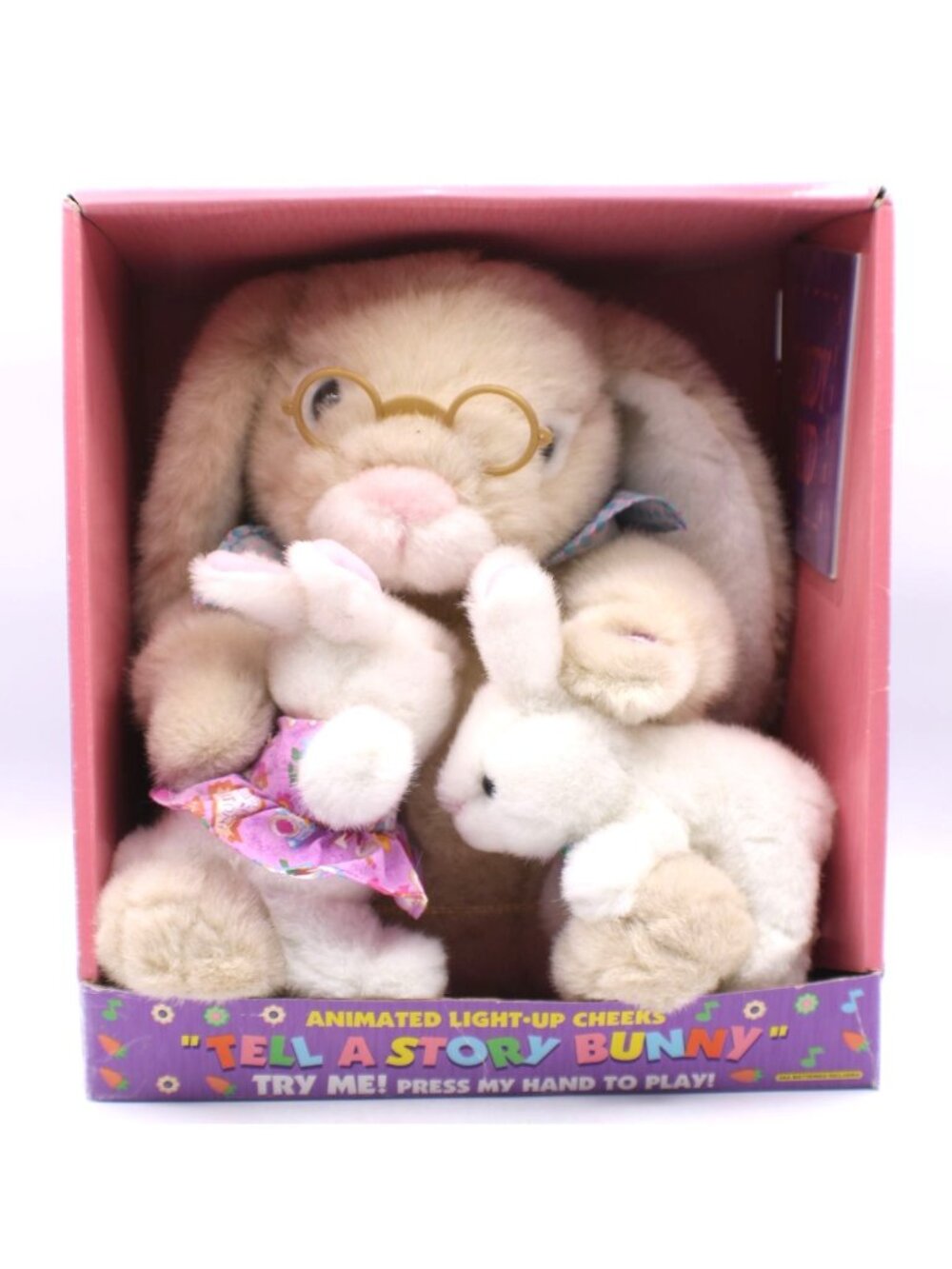 Animated Tell A Story Bunny Plush Light-Up Cheeks Two Bunny Babies w/ Book